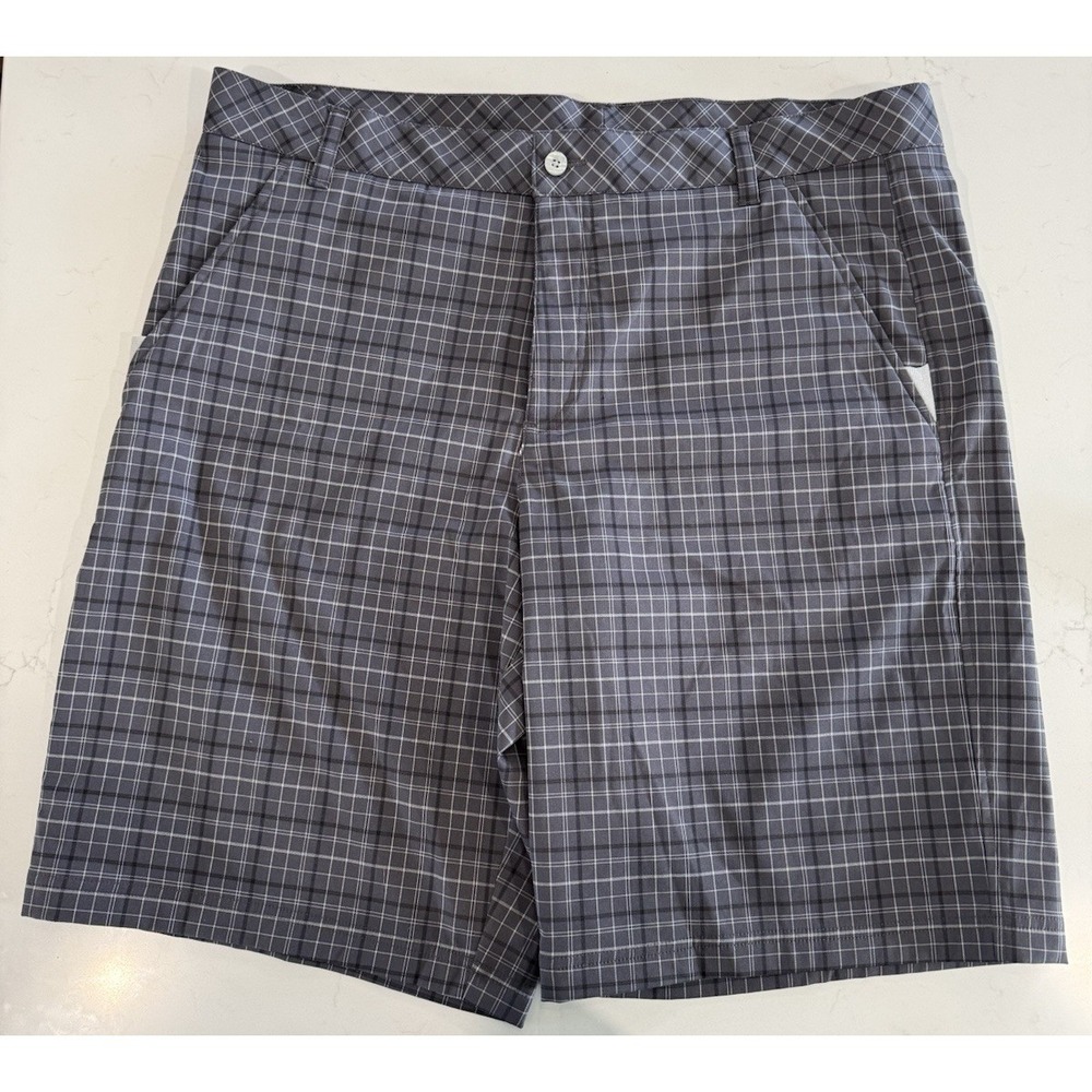 Fila Sport Golf Shorts‎ Gray Plaid Mens Size 38 & 11" Inseam Pockets Comfort EUC